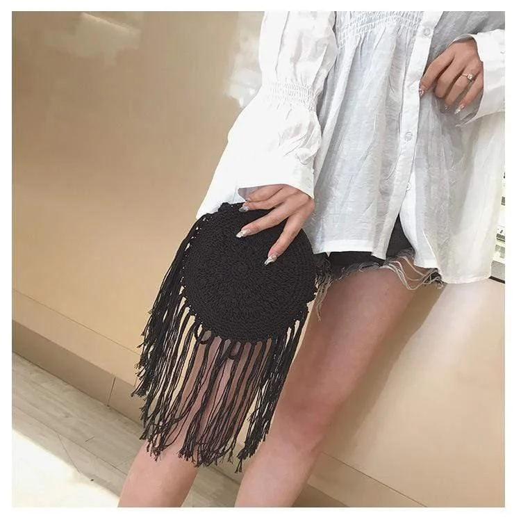 Bohemian Straw and Tassels Crossbody Bag - Glova