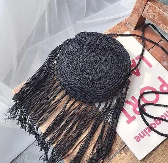 Bohemian Straw and Tassels Crossbody Bag - Glova