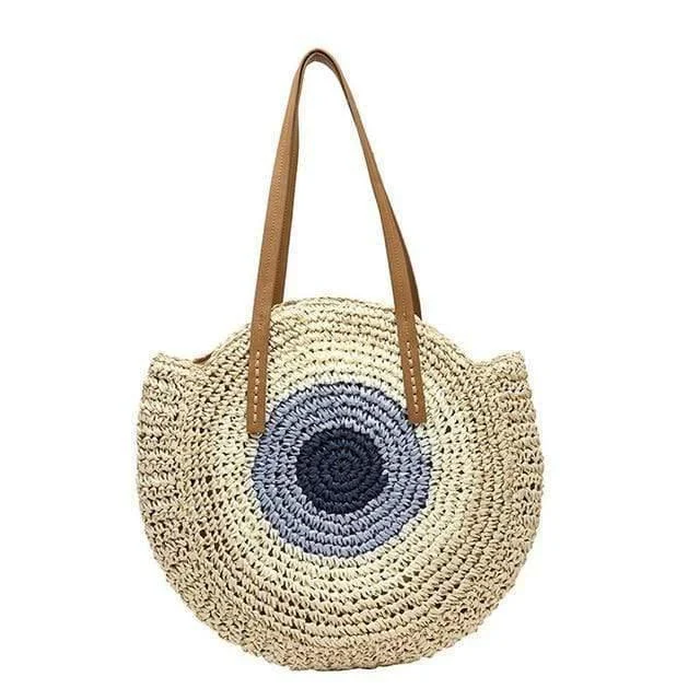 Bohemian Straw Bag with Faux Leather Straps - Glova