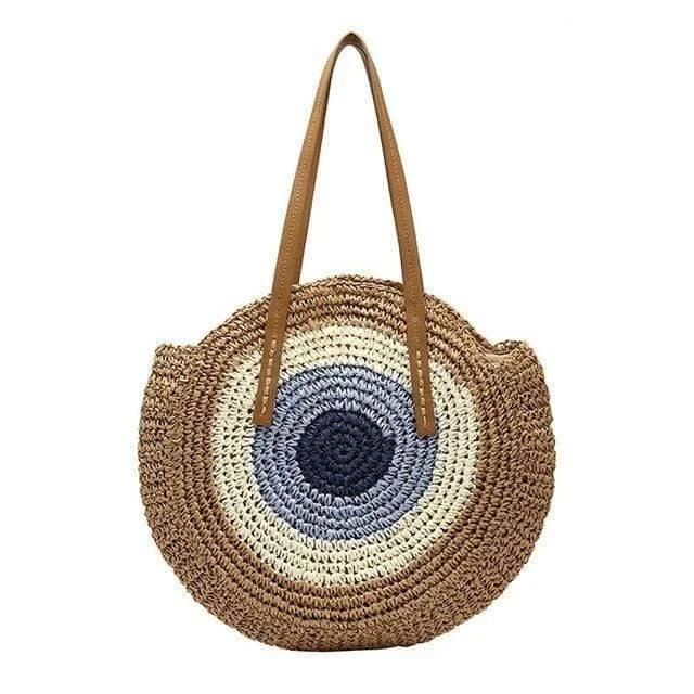 Bohemian Straw Bag with Faux Leather Straps - Glova