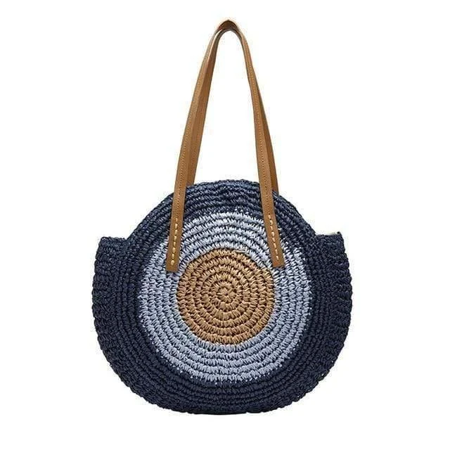 Bohemian Straw Bag with Faux Leather Straps - Glova