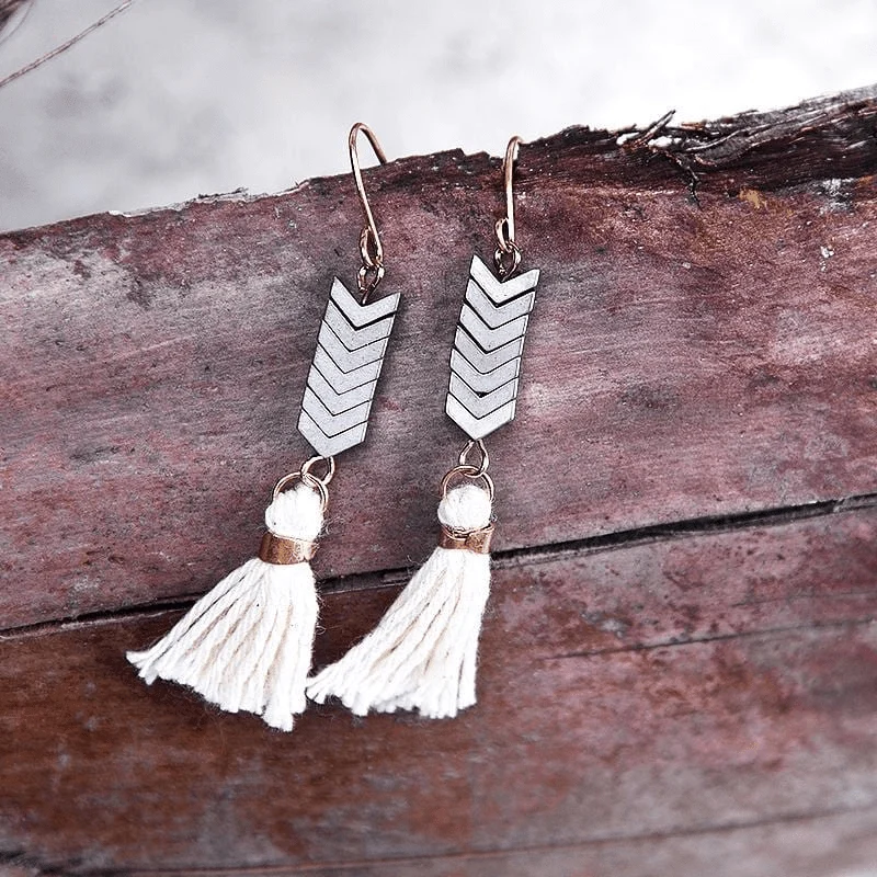 Bohemian Tassel Earrings with Natural Stones - Glova