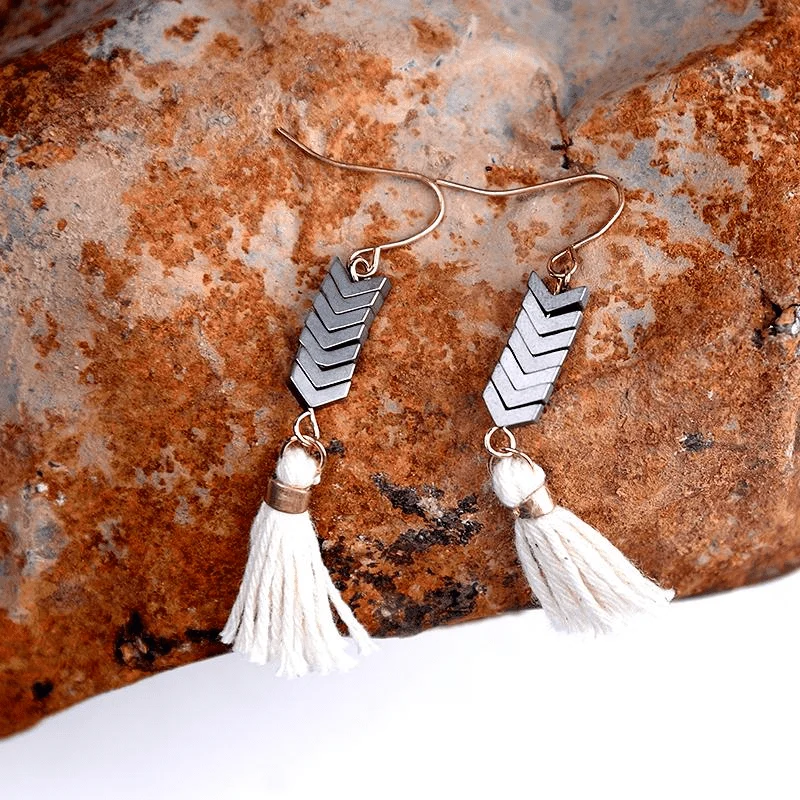 Bohemian Tassel Earrings with Natural Stones - Glova