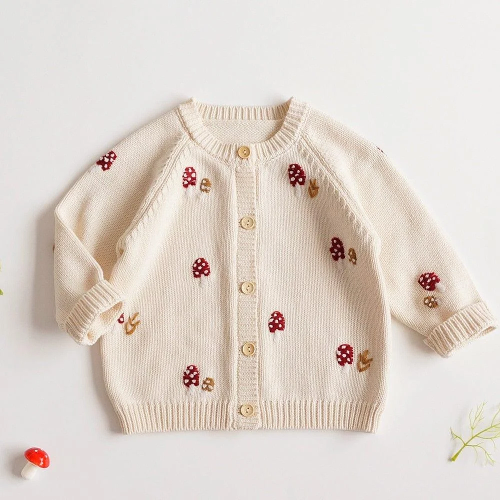 Boho Baby Mushroom Embroidered Cardigan - Glova