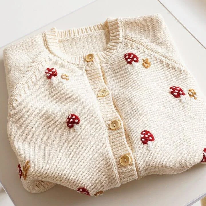 Boho Baby Mushroom Embroidered Cardigan - Glova