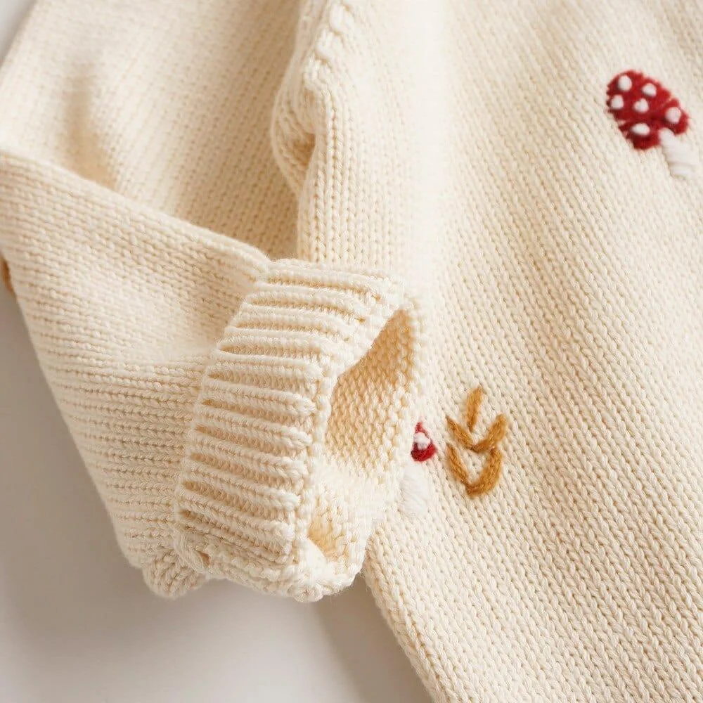 Boho Baby Mushroom Embroidered Cardigan - Glova