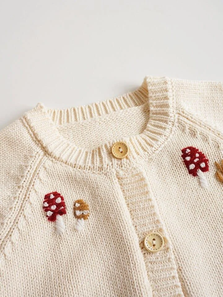 Boho Baby Mushroom Embroidered Cardigan - Glova