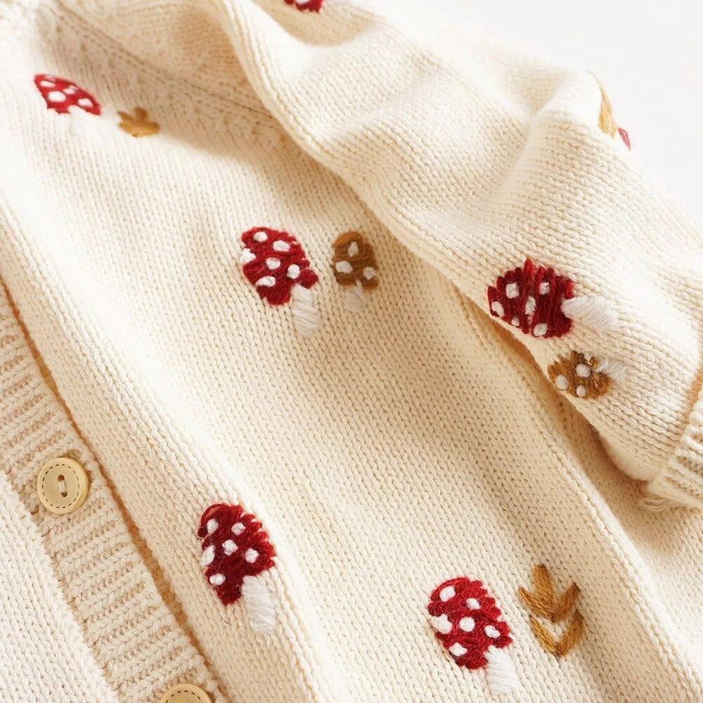 Boho Baby Mushroom Embroidered Cardigan - Glova