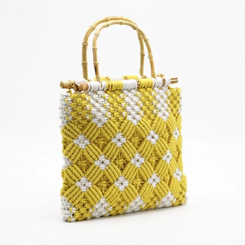 Boho Bamboo Handle Crochet Knit Tote - 2 Colors - Glova