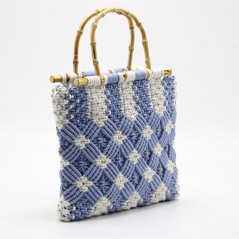 Boho Bamboo Handle Crochet Knit Tote - 2 Colors - Glova