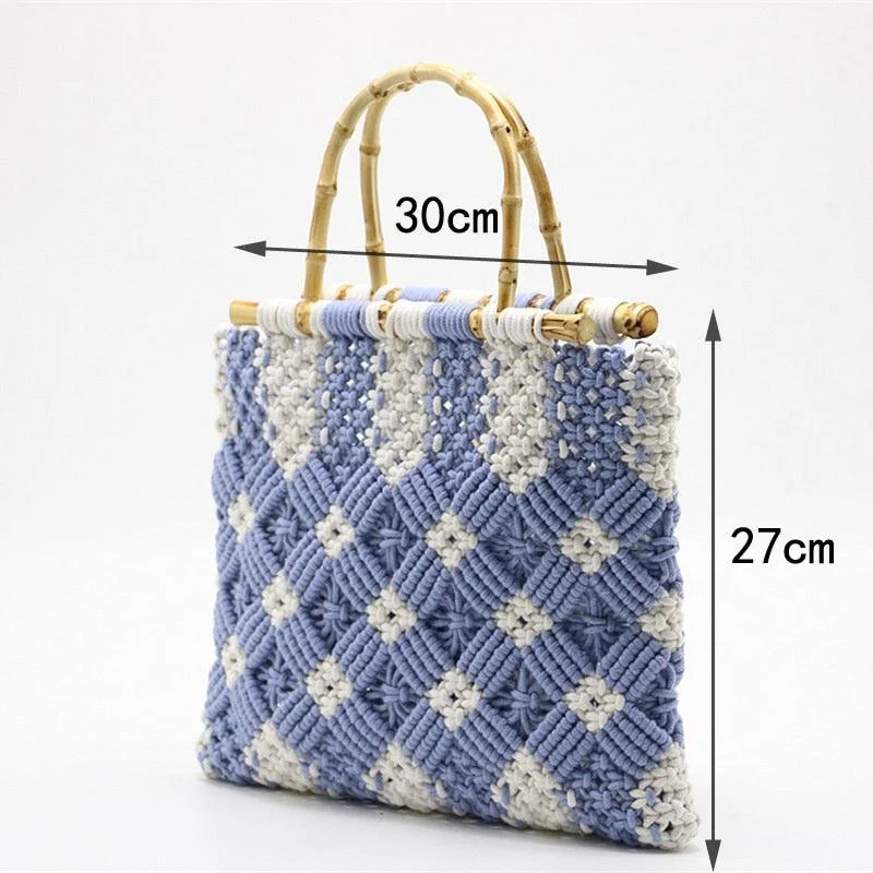 Boho Bamboo Handle Crochet Knit Tote - 2 Colors - Glova