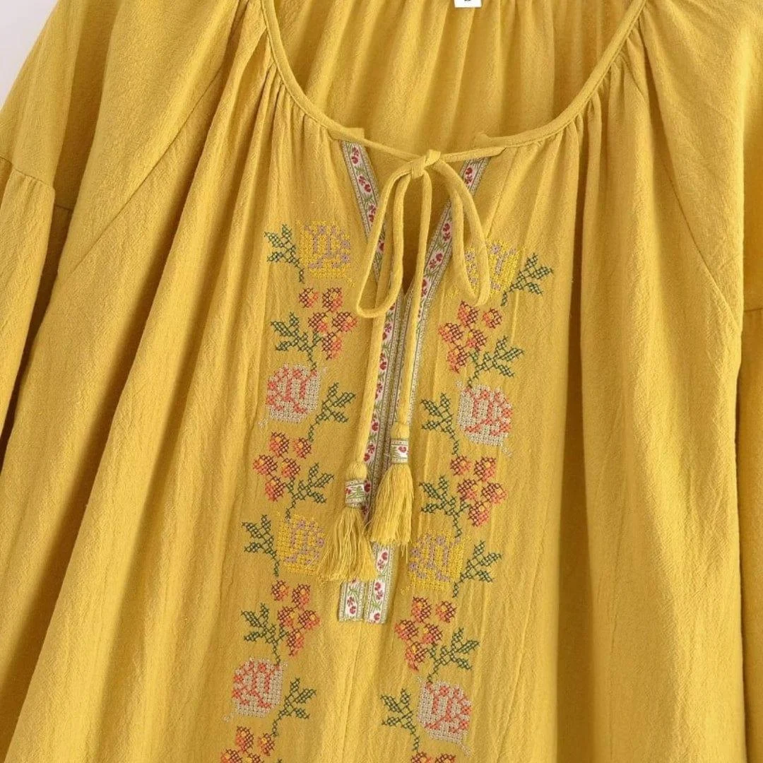 Boho Blossom Embroidered Blouse - Glova