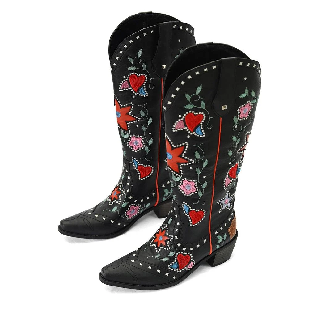 Boho Chic Embroidered Western Cowboy Boots - Glova