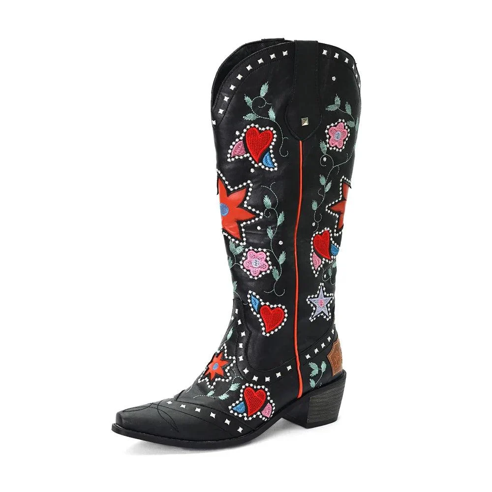 Boho Chic Embroidered Western Cowboy Boots - Glova