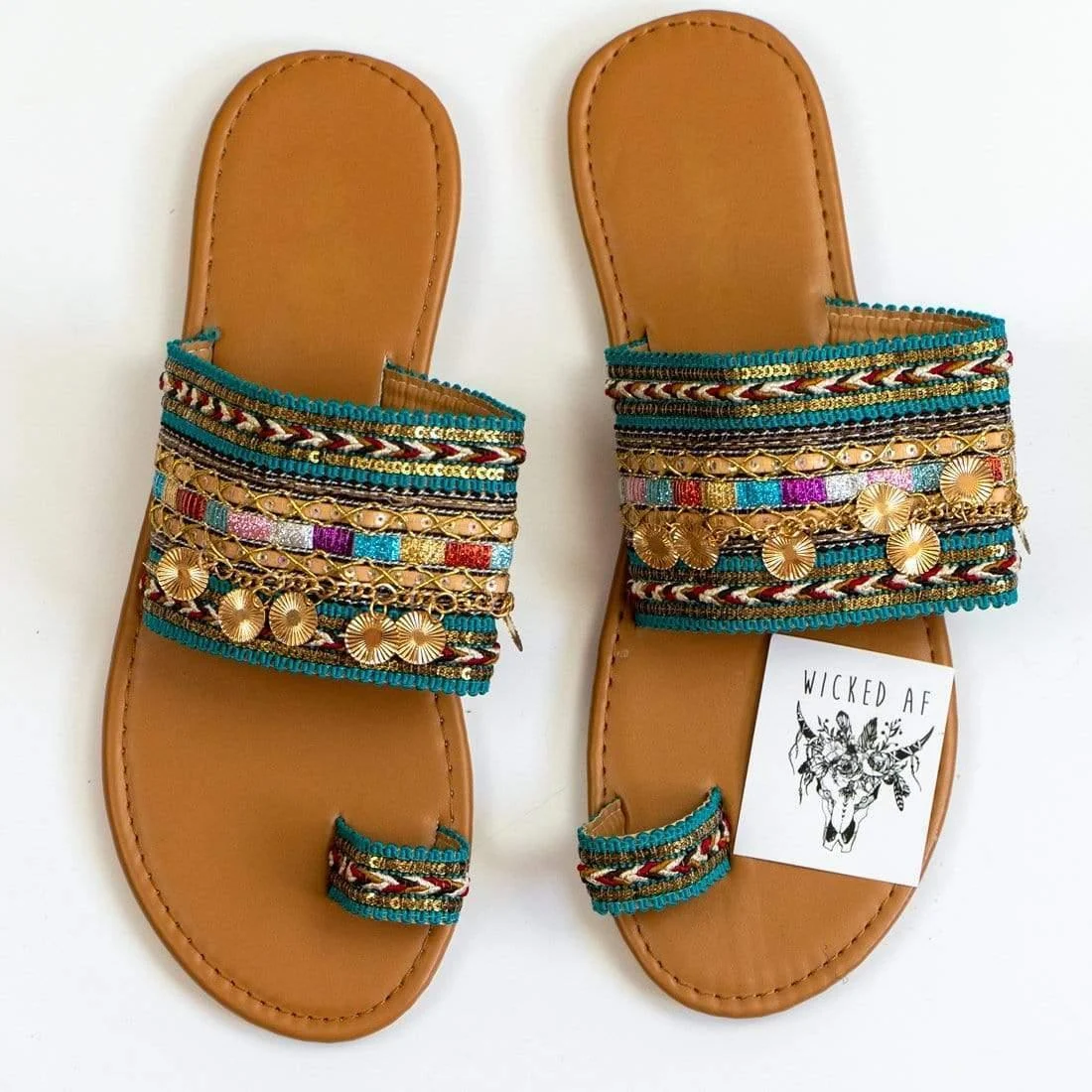 Boho Embellished Flat Sandals - Glova