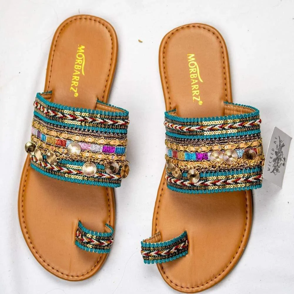 Boho Embellished Flat Sandals - Glova