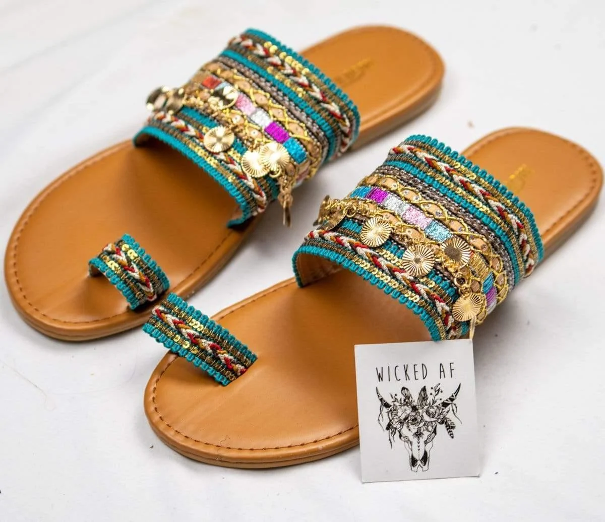 Boho Embellished Flat Sandals - Glova