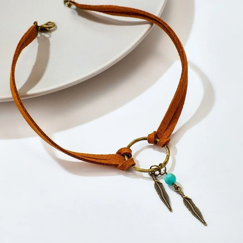 Boho Feather Choker Necklace - Glova