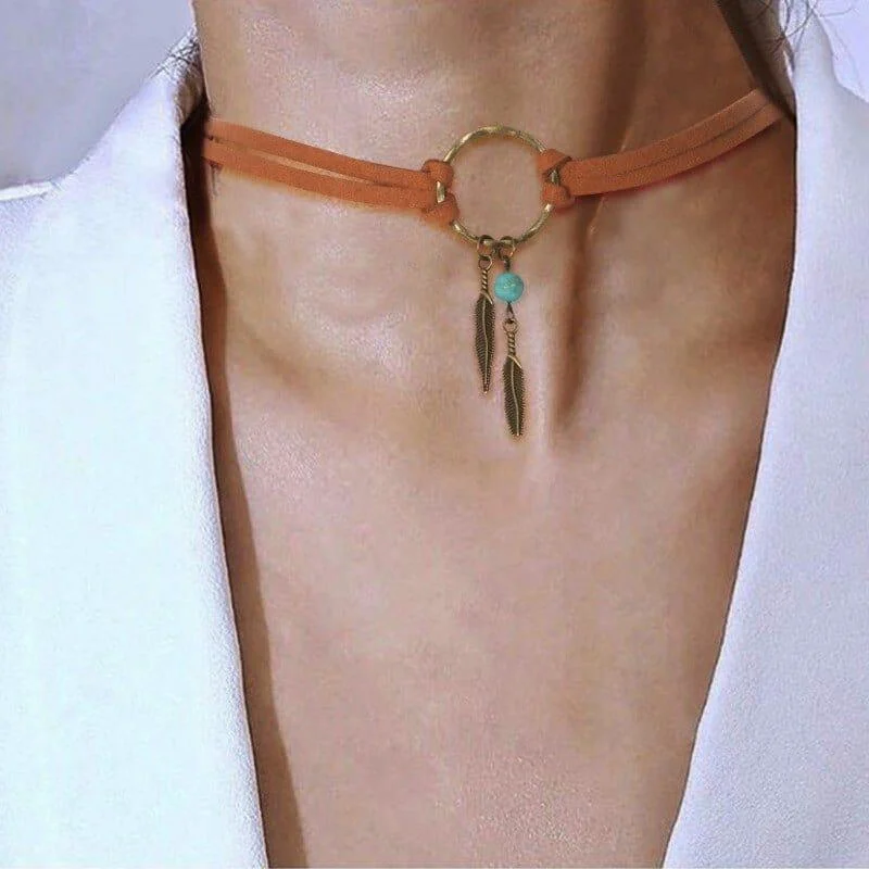 Boho Feather Choker Necklace - Glova