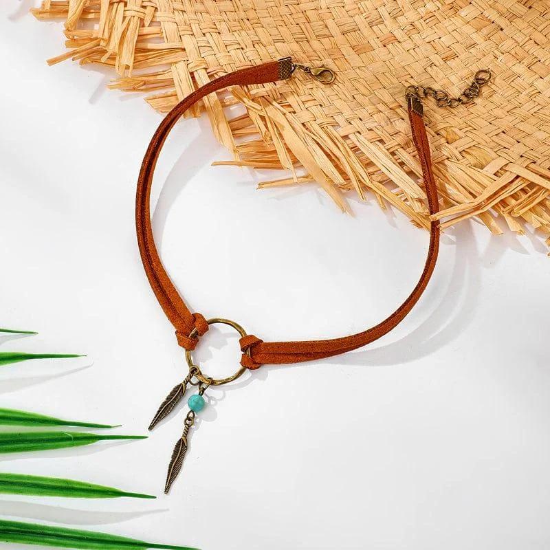 Boho Feather Choker Necklace - Glova