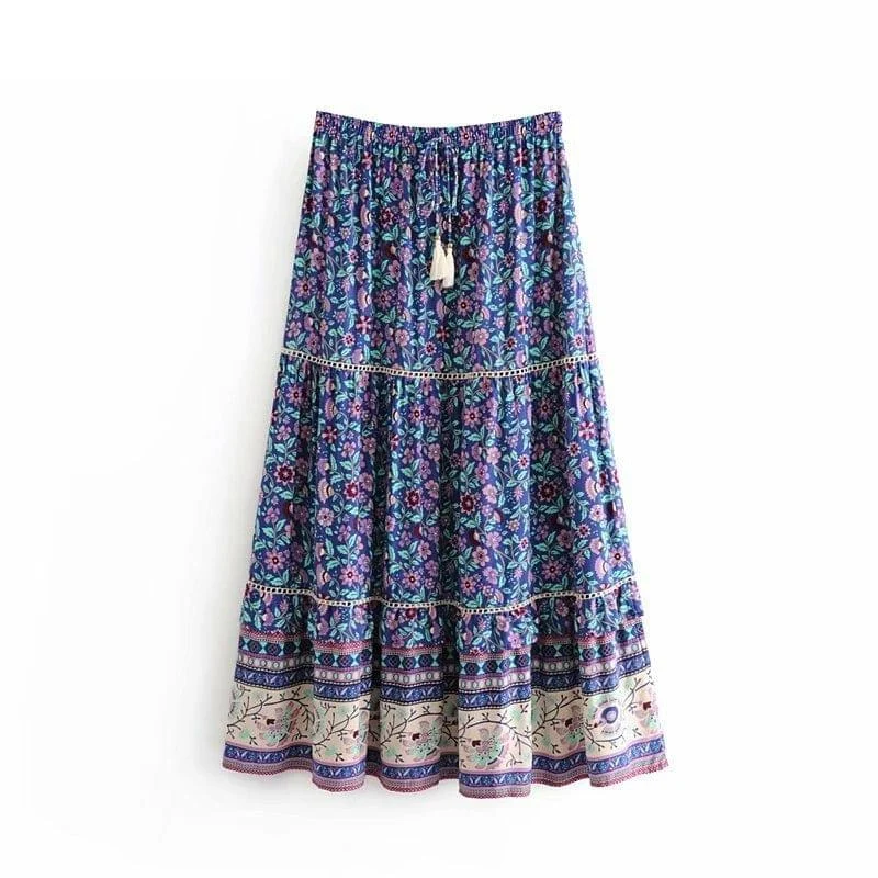 Boho Floral Print Midi Skirt - Glova