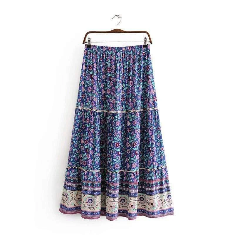 Boho Floral Print Midi Skirt - Glova