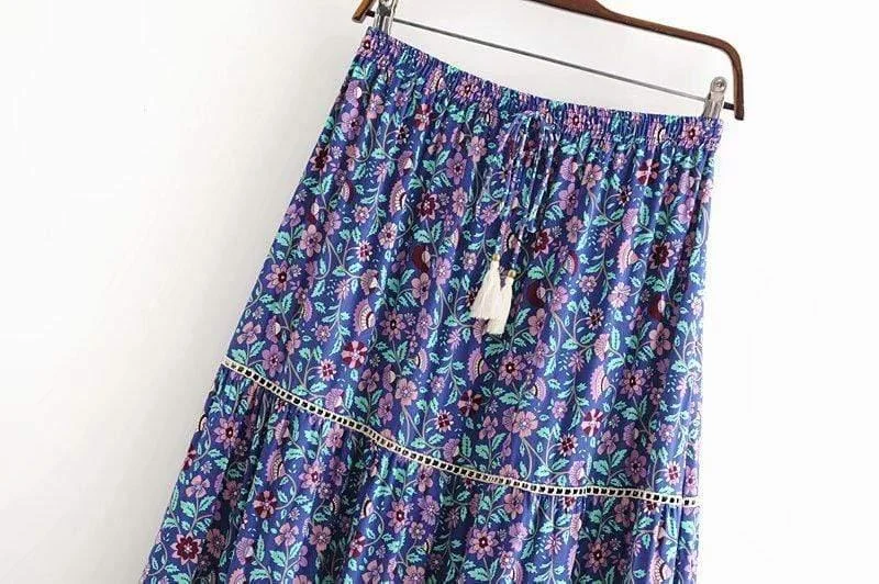 Boho Floral Print Midi Skirt - Glova