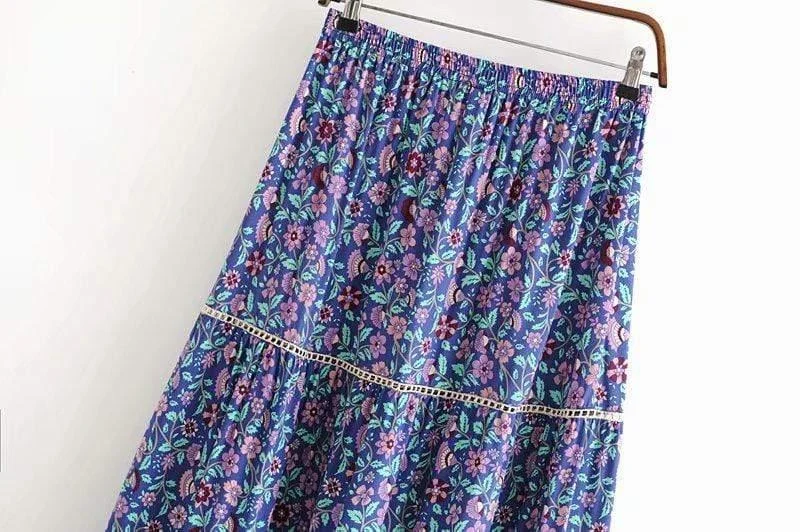 Boho Floral Print Midi Skirt - Glova