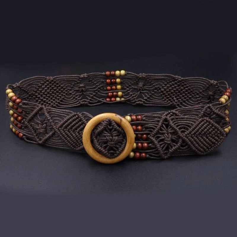 Boho Macrame Belt With Wooden Buckle - Glova