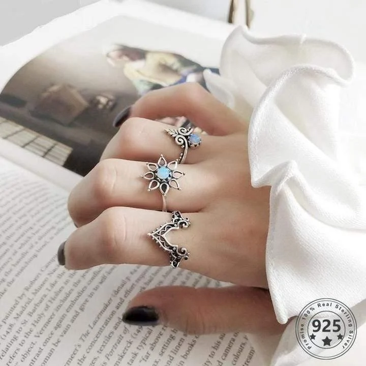 Boho Rings with Opal in Sterling Silver - Glova