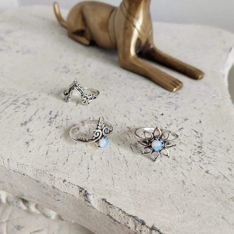 Boho Rings with Opal in Sterling Silver - Glova