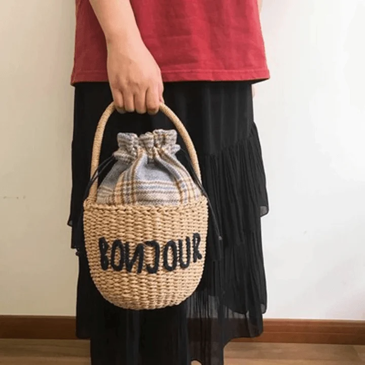 Bonjour Mini Straw Basket Bag - Glova