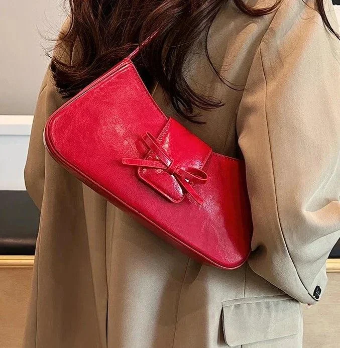 Bow Small Underarm Bags PU Leather Soft Hand Bag - Glova