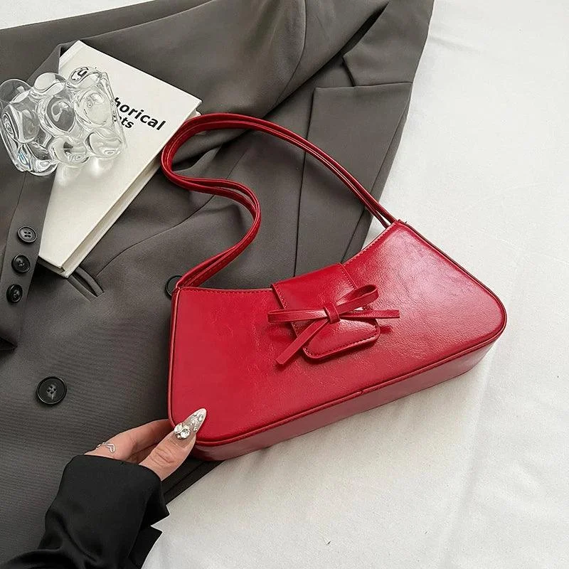 Bow Small Underarm Bags PU Leather Soft Hand Bag - Glova