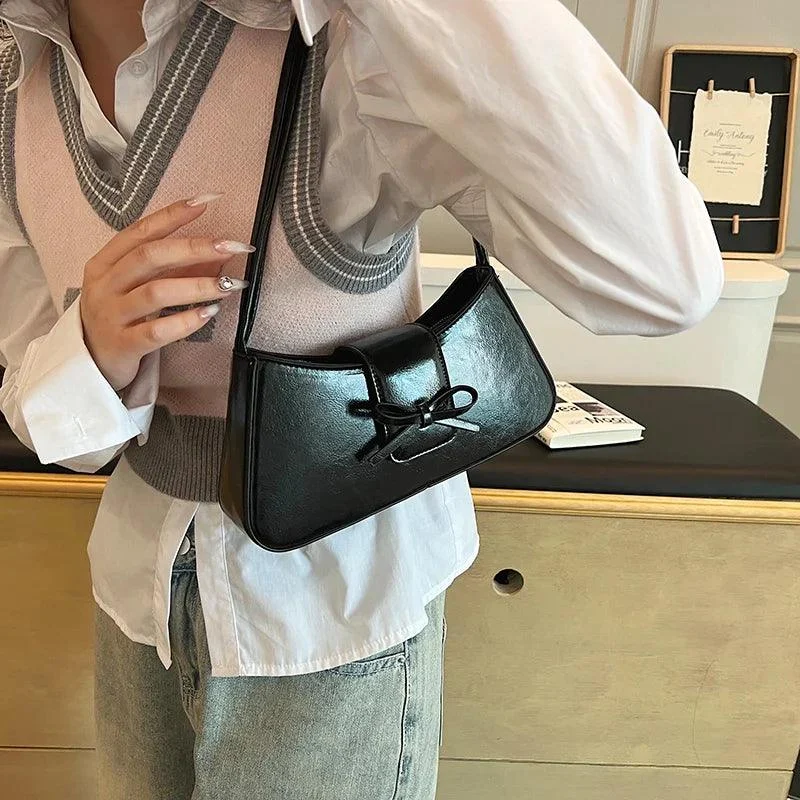 Bow Small Underarm Bags PU Leather Soft Hand Bag - Glova