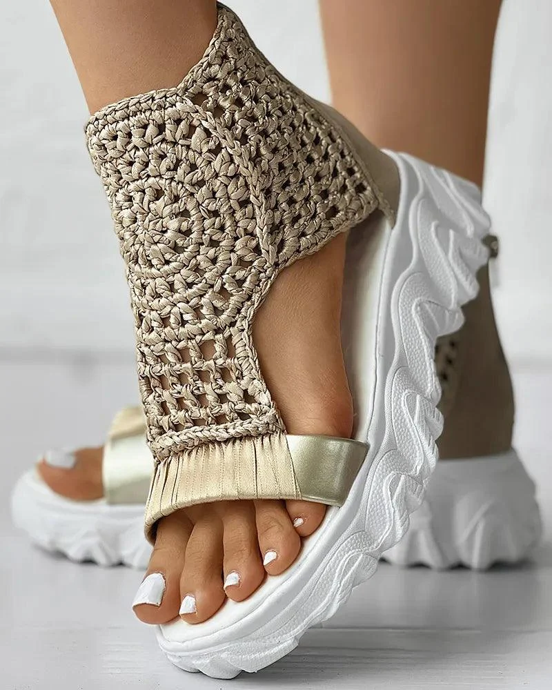 Braided Geometric Wedge Sandals Knitted Elastic Platform Shoes - Glova