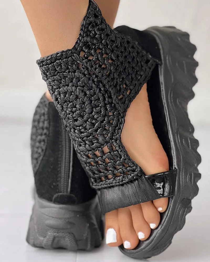 Braided Geometric Wedge Sandals Knitted Elastic Platform Shoes - Glova