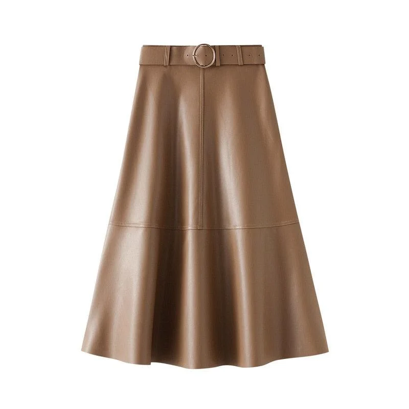 Brea Faux Leather Flare Midi Skirts - Glova