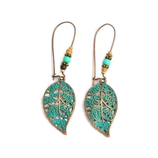 Bronze Hollow Leaf Drop Earrings - Glova