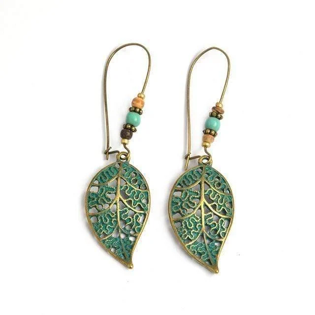 Bronze Hollow Leaf Drop Earrings - Glova