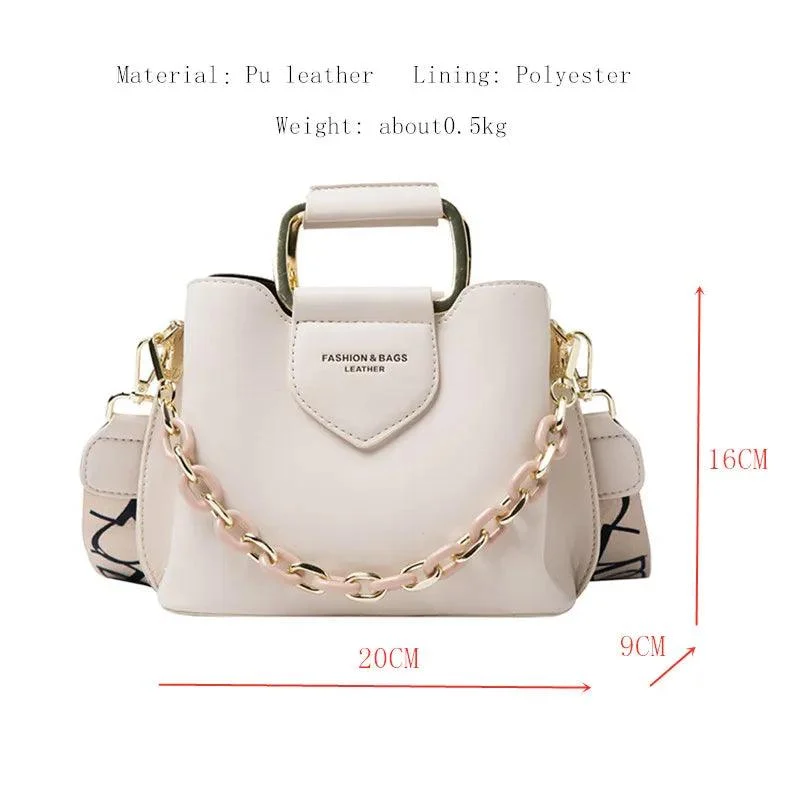 Bucket Chain Wide Strap Top-Handle Female Handbags - Glova