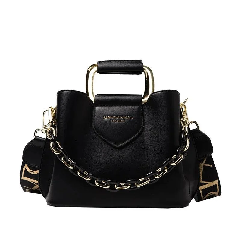 Bucket Chain Wide Strap Top-Handle Female Handbags - Glova