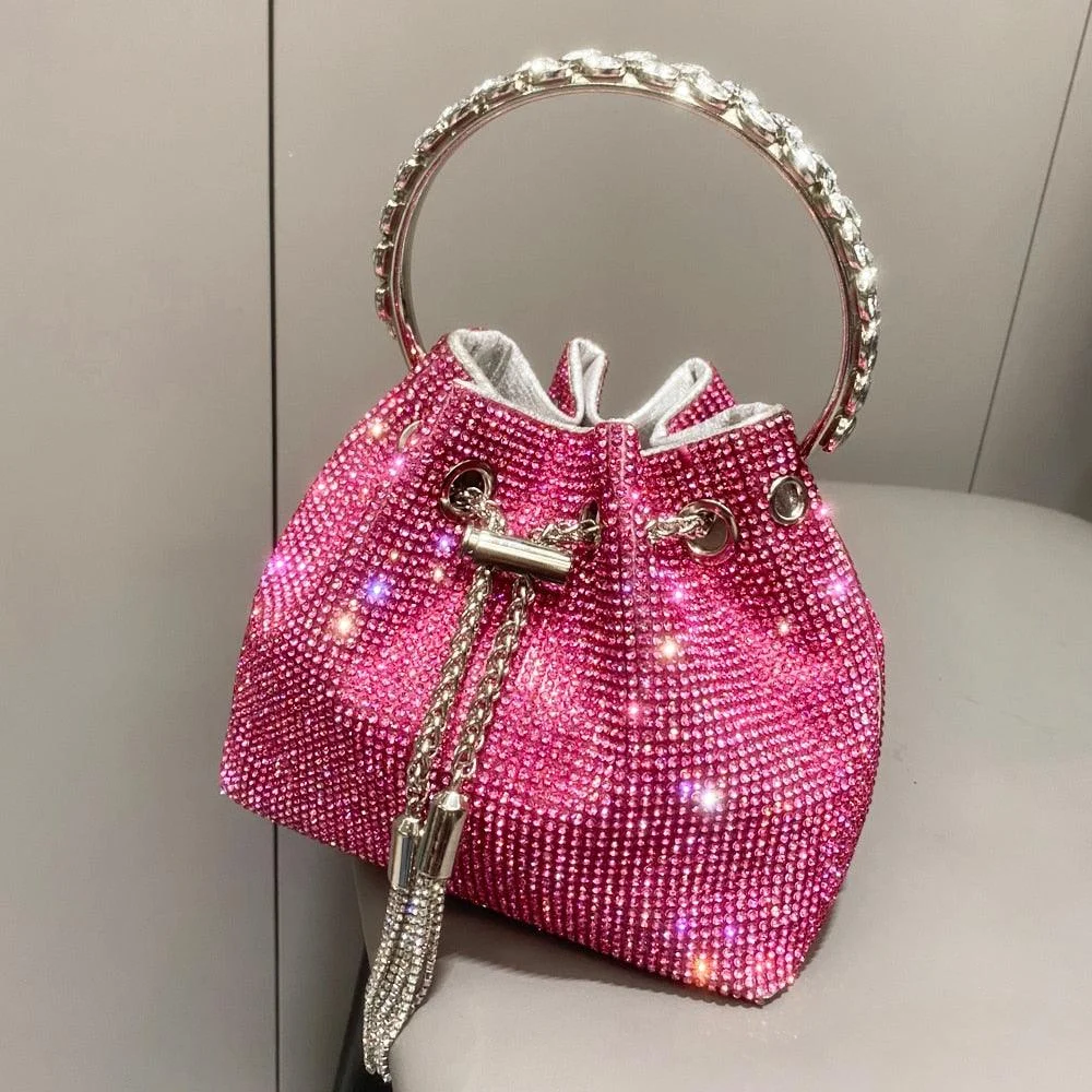 Bucket Clutch Evening Banquet Crystal Rhinestone Handbag - Glova