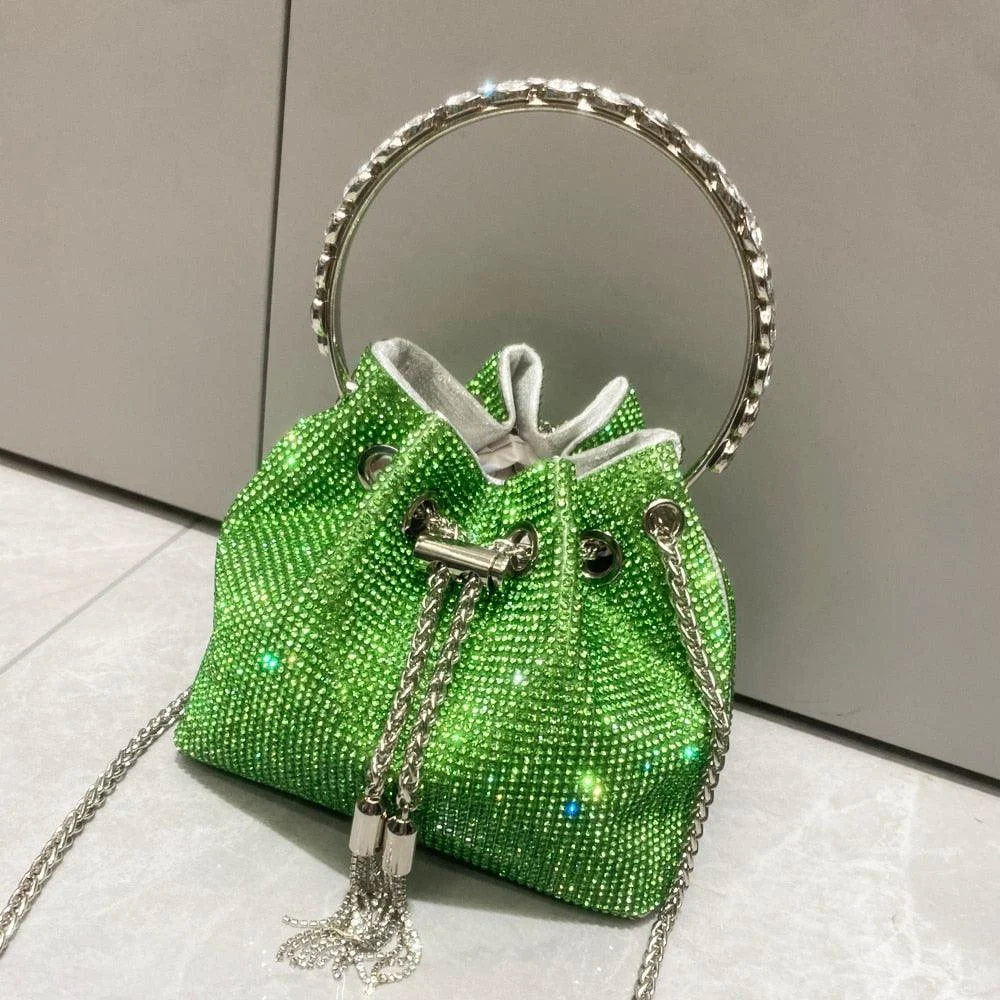 Bucket Clutch Evening Banquet Crystal Rhinestone Handbag - Glova