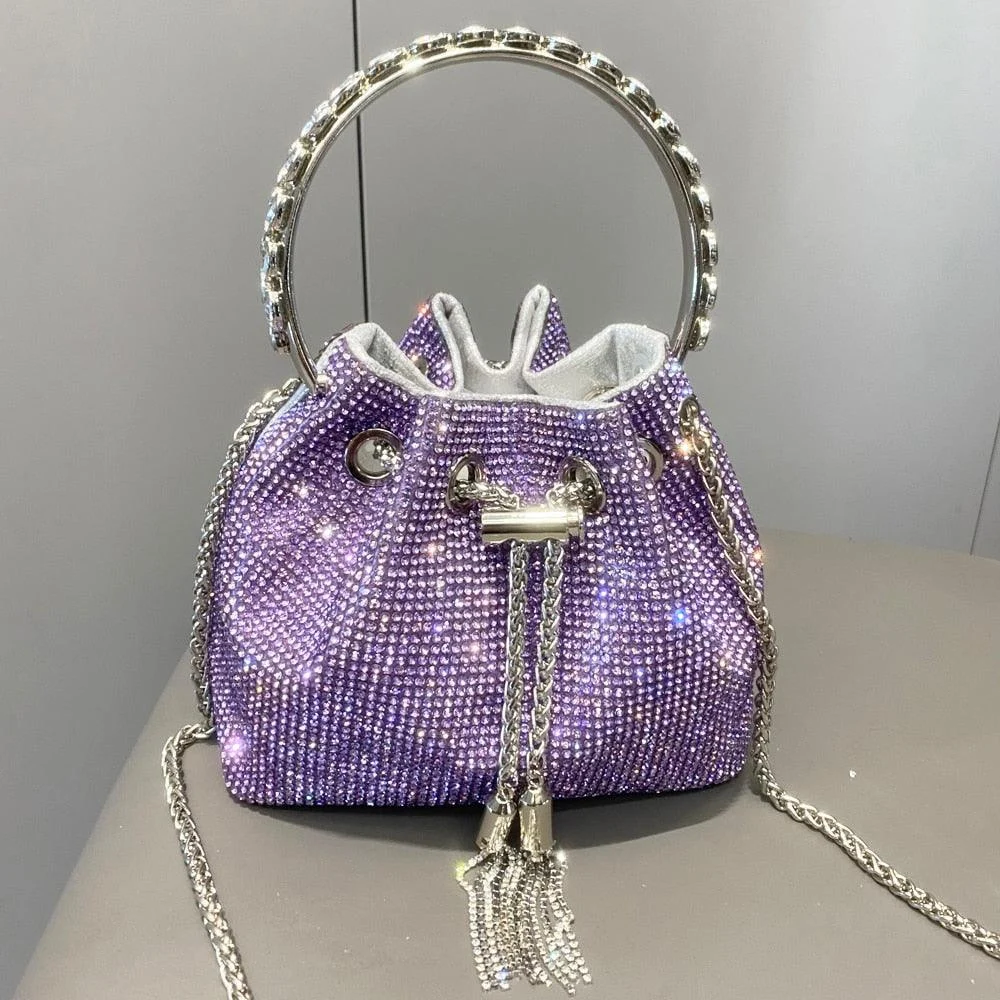 Bucket Clutch Evening Banquet Crystal Rhinestone Handbag - Glova