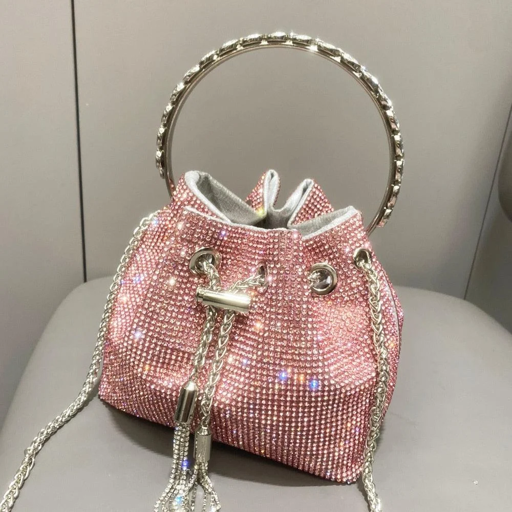 Bucket Clutch Evening Banquet Crystal Rhinestone Handbag - Glova