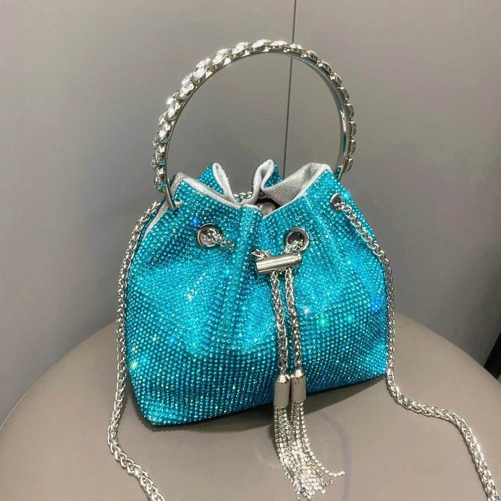 Bucket Clutch Evening Banquet Crystal Rhinestone Handbag - Glova