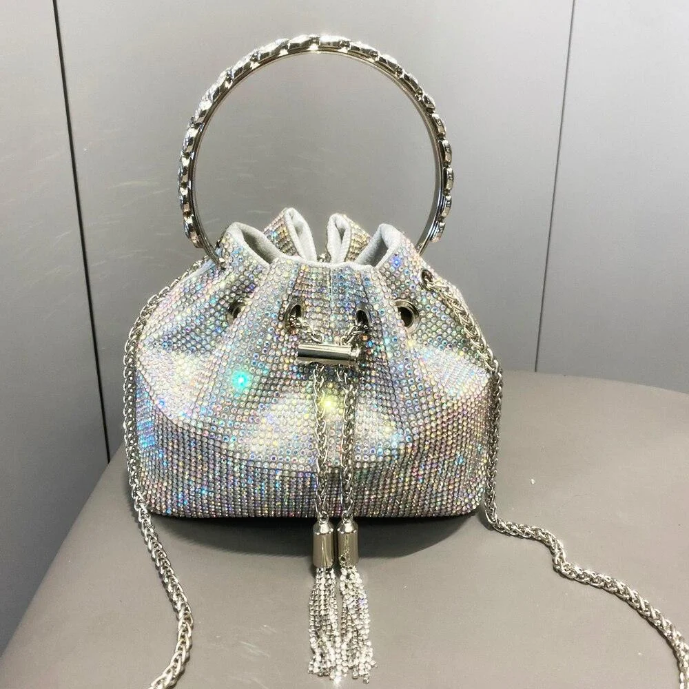 Bucket Clutch Evening Banquet Crystal Rhinestone Handbag - Glova