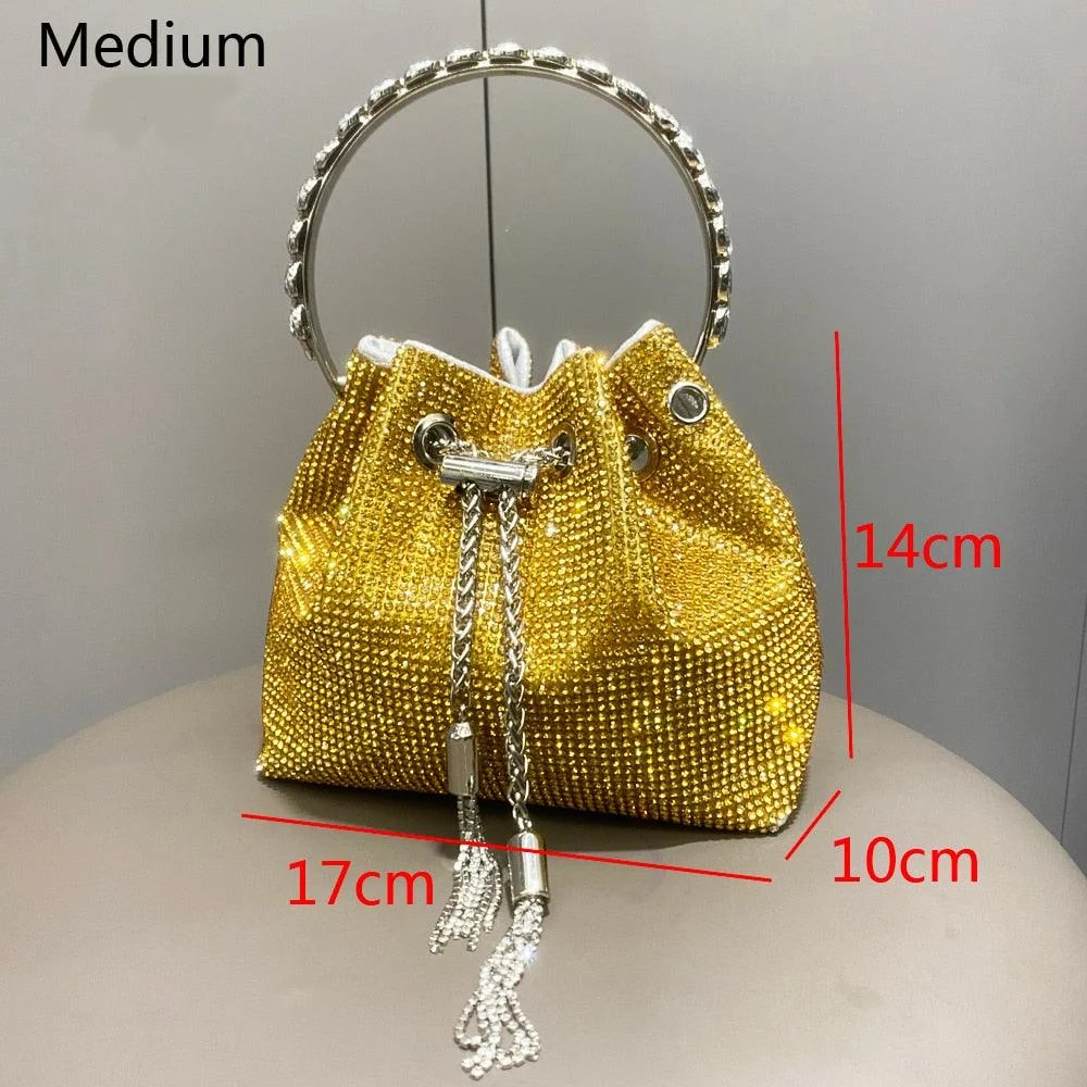 Bucket Clutch Evening Banquet Crystal Rhinestone Handbag - Glova