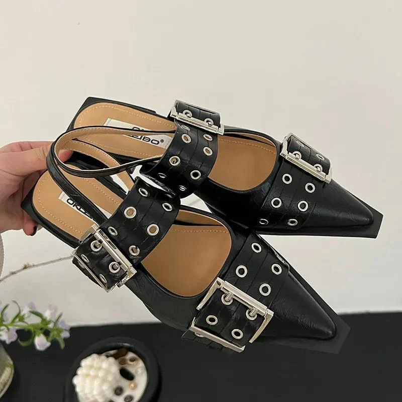 Buckle Sling back Pointed Toe Female Sandals Mules - Glova